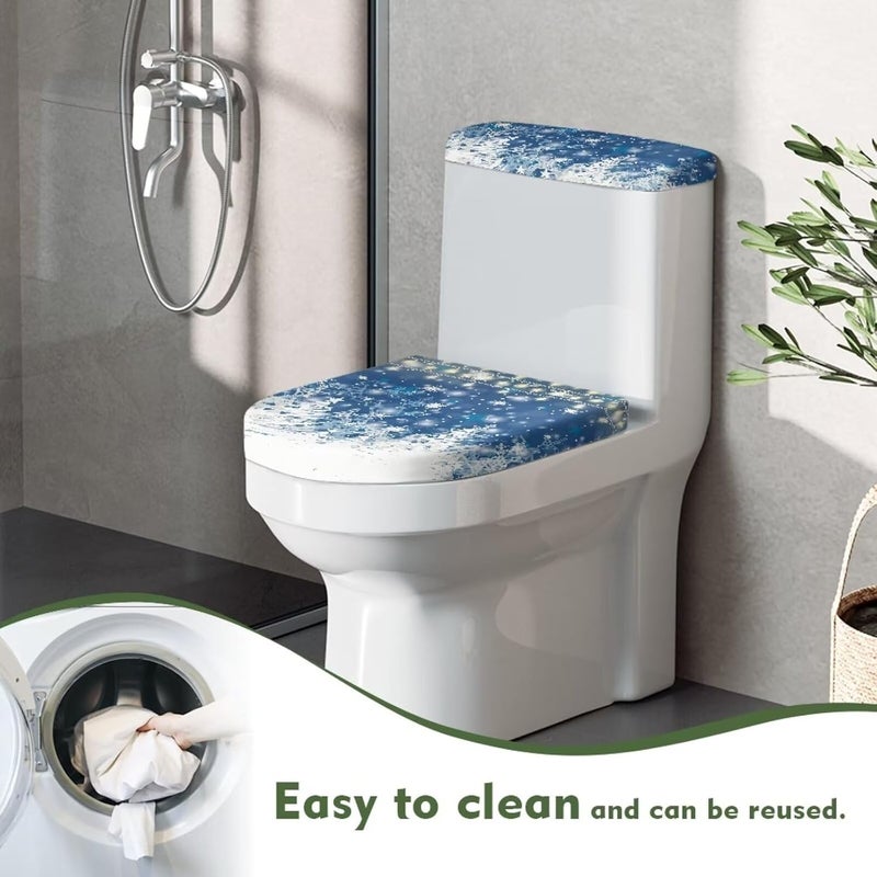 Kathyboom Snow Christmas Tree Toilet Lid Cover Tank Lid Covers Splash Resistant Toilet Seat Covers with Elastic Edge Fit Most Round and Elongated Toilet Bathroom Decor - Image 3